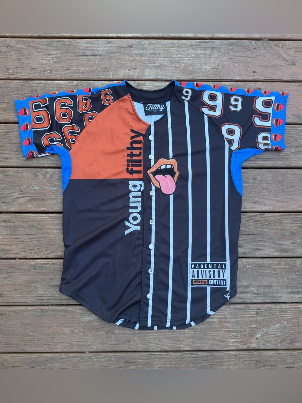 Filthy Button Up Jersey Black Blue Men’s Size L Graphic Streetwear Luxury Urban